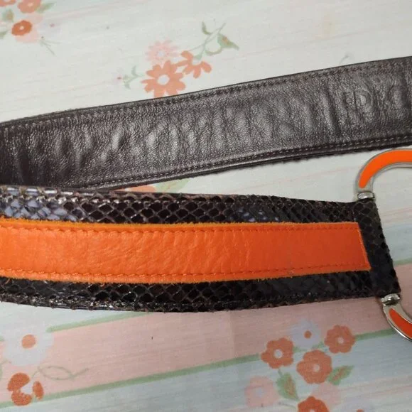 ❤️Womens DOLCE GABBANA Snake Leather Belt Orange Brown